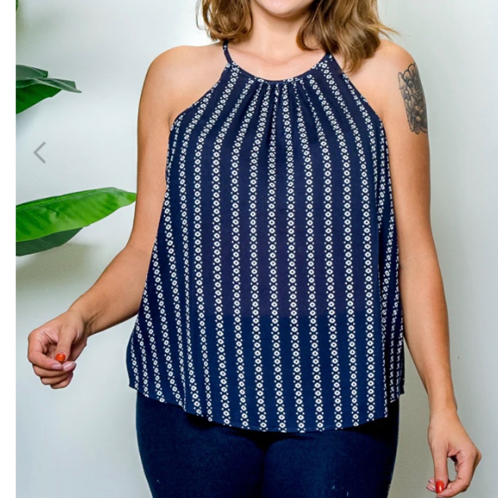 NWT  Blush J Plus Size Aztec Navy Stripe Tank top Sleeveless Summer Top